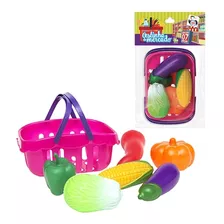 Kit Cozinha Infantil Legumes Com Cestinha De Mercado 7 Peças