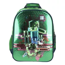 Mochila Chica Preescolar Kinder Chenson Minecraft Creeper 3d Mc65616-g Coleccion Maxus Color Verde