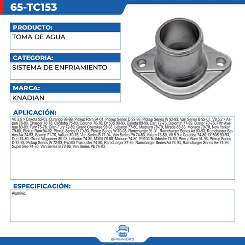 Toma De Agua Chrysler Fifth Avenue 1983-1989 V8 5.2 Foto 2