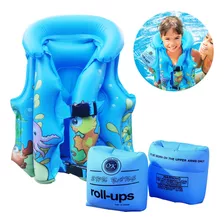 3pz Niño Chaleco Flotador Animado Inflable Salvavida Y Brazo