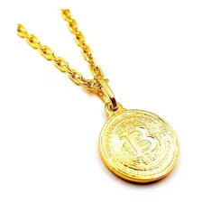 Corrente Cadeado Pingente Bitcoin Banhado Ouro 18k - 3mm