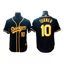 Camiseta Casaca Baseball Mlb Dodgers Dorada Turner 10 - S