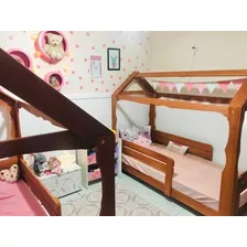 Cama Casinha Montessori Solteiro C Meia Abertura Penafort 