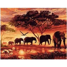 Pintura Por Números Elefantes En África Kit Pinta Tu Cuadro