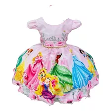 Vestido Infantil Rosa Pérolas Princesas Floral Castelo Luxo