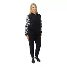 Conjunto Moletom Feminino Jaqueta Bomber Xadrez