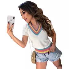 Blusinha Blogueira Fio Lurex Colorida Tendencia Blogueir