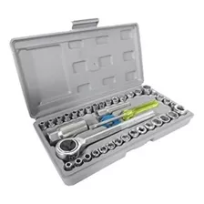 Caja De Herramientas Juego Llave Tubo Kit 40 Piezas Estuche Color Gris