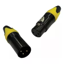 Kit Par De Plug Xlr Femea + Xlr Macho Cannon Amarelo E Preto