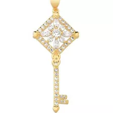 Colar Feminino Pingente Chave Zircônias Namorada Dourado Z09