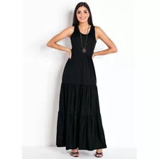 Vestido Longo Regata Com Recortes Na Saia Preto Jovem Verão