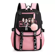 Mochila Oxford Estampada K-pop Rosa Negra