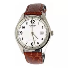 Reloj Casio Mtp 1175e 7b / Correa Cuero Genuino Color De La Correa Marrón Color Del Bisel Plateado Color Del Fondo Blanco