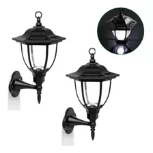 Pack X2 Farol Hexagonal Exterior Solar De Pared Luz Fria