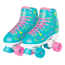 Patins 4 Rodas Clássico Azul E Rosa Menina Rollerskate Ajust