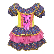 Vestido Infantil Junino Floral Colorido Caipira Menina Luxo