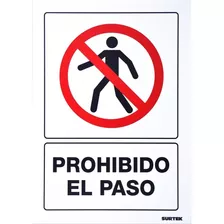 Señal Letrero De Prohibido El Paso Blanco 36x25cm