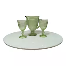 Bandeja Giratória Mesa De Jantar Redonda 60cm Com Rolamento Cor Offwhite Com Vidro Fixo Centro De Mesa Giratorio