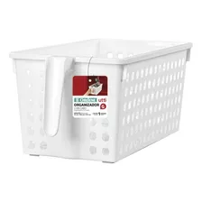 Cesto Caja Organizador Multiuso Con Asa Calado Baño Cocina G Color Blanco