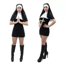 Fantasia Freira Adulta Brinde Crucifixo Halloween 