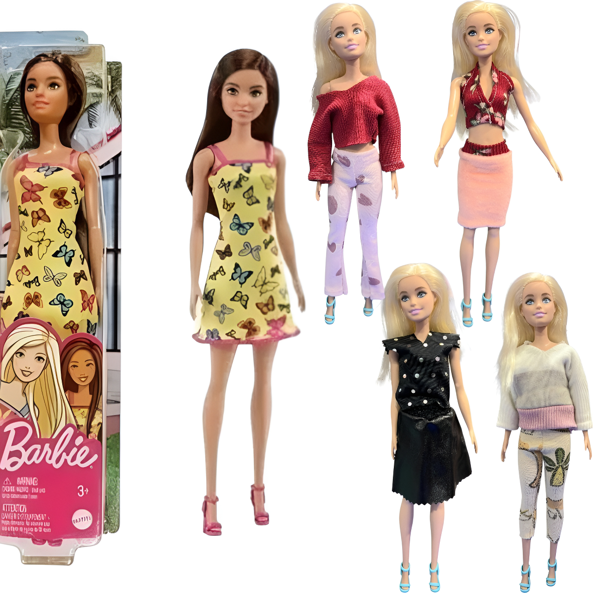 Muñeca Barbie Original Mattel + 4 Conjuntos De Ropa