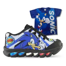Tênis De Led Infantil Masculino Sonic Boom Mais Camisa