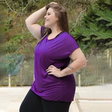 Blusa Plus Size Fitness Preta Alongada Com Manga