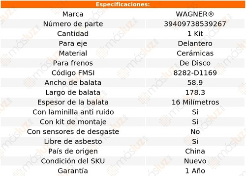 Kit Balatas Ceramicas Del Rainier L 6 4.2l 06-07 Wagner Foto 2