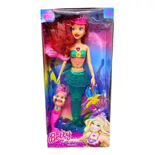 Boneca Sereia Tipo Barbie Com Luz E Som, Cauda Brilhante 