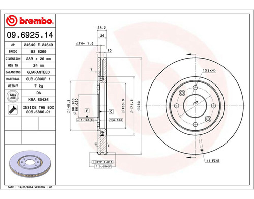 Rotor Freno Izquierdo O Derecho Delantero 406 00/05 Brembo Foto 2