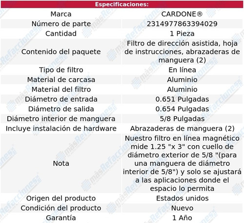 Filtro Hidrulico Direccin 5/8 Cardone Fiat Panda 11 Foto 5