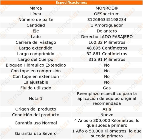 (1) Amortiguador Oespectrum Gas Pasajero Del Rio P/kia 06/11 Foto 3