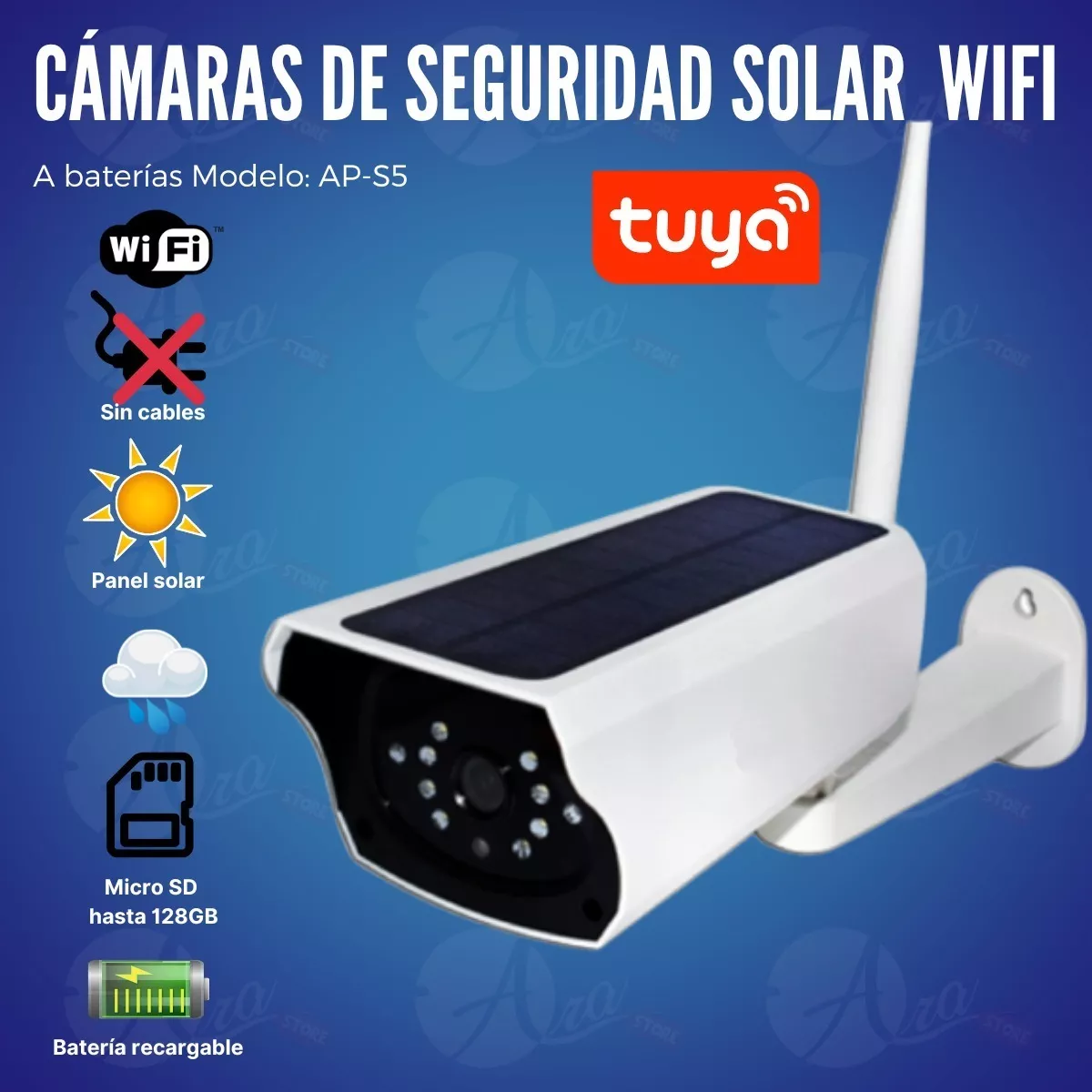 Cámara De Seguridad Wifi Con Panel Solar Recargable Tuya Sma
