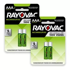 04 Pilhas Aaa Recarregáveis 600mah Rayovac 2 Cart C/ 2 Unid