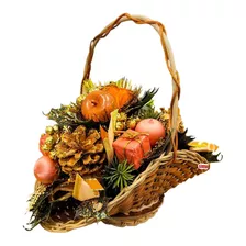 Adorno Cesta Navideña Mimbre Flores Piña Navidad 22cm - Cc