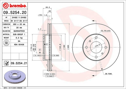 Disco Brembo Nissan Almera Ii Hatchback N16 1.5 01-05 D Pza Foto 2