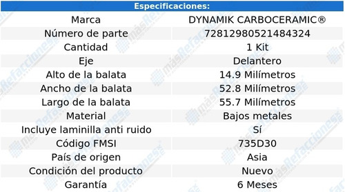 Balatas Metales Bajos Delanteras Gtv-6 L4 2.0l 81-83 Dynamik Foto 3