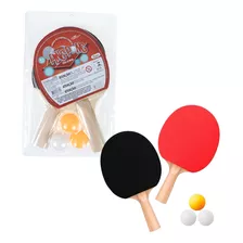 Kit Ping Pong C/ 2 Raquetes + 3 Bolinhas Tênis De Mesa