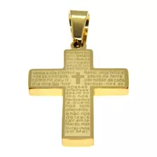 Crucifixo Dourado Pequeno Com Pai Nosso Aço Inoxidável 316l