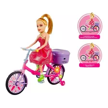 Brinquedo Boneca Menina Ciclista Com Luzes Led E Som Pedala