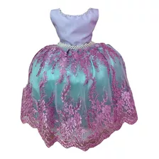 Vestido Infantil Ariel Princesa C/ Renda E Cinto De Pérolas