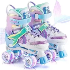 Patins 4 Rodas Infantil Sereia Led Lançamento + Kit Proteção