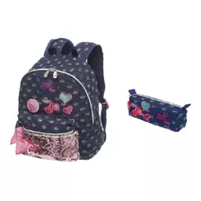 Kit Mochila De Costas Jeans + Estojo Simples Jojo Siwa