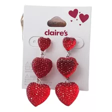 Aretes Largos De 3 Corazones Rojos