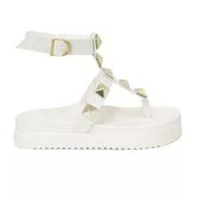 Papete Feminina Flatform Leve Com Tiras De Spikes Tendencia 