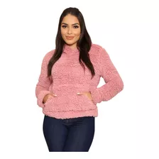 Casaco Teddy Fechado Bolso E Capuz Pelinhos Feminino Inverno