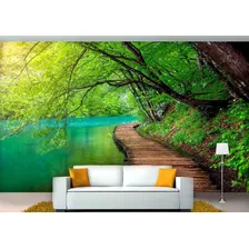 Papel De Parede 3d Paisagem Lago Arvores Caminho 3,5m² Nlk05