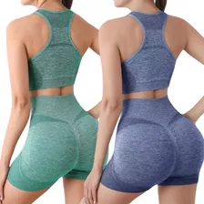 Pack 2 Conjuntos Deportivo Gym Yoga Short Levanta Gluteos