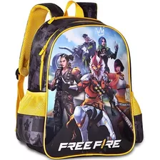 Mochila Infantil Escolar Costas Free Fire Cor Preto/amarelo