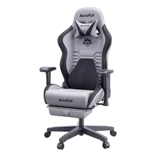 Silla Gamer Ergonómica Ajustable Cuero De Pu Gris Material Del Tapizado Cuero Sintético